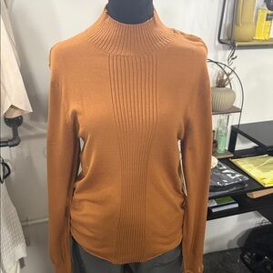 Ribbed Mock Neck Sweater in Burnt Orange